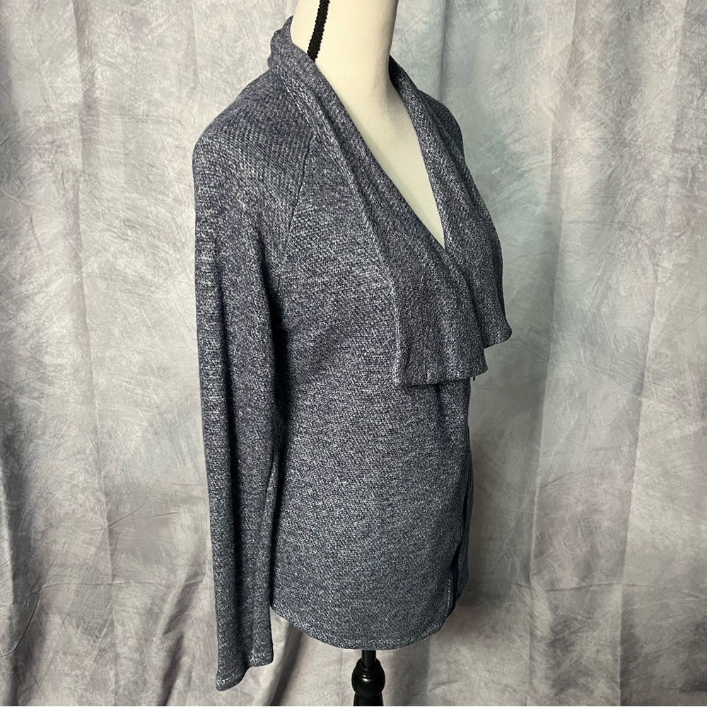 INC International Concepts Blue Asymmetrical Zip Front Drape Neck Cardigan-Large - Picture 4 of 10